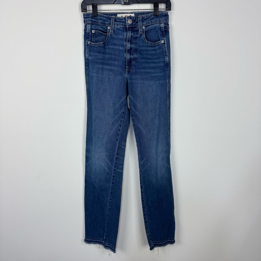 Amo Willa Slim Flare Grateful Wash Denim Raw Hem Fray Jeans Casual